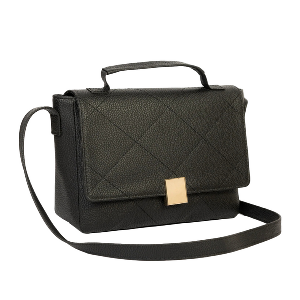 Elegant Black Rexine Quilted Stitch Handbag for Women