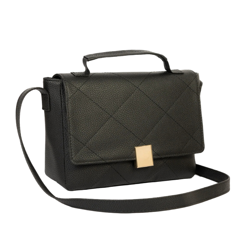 Elegant Black Rexine Quilted Stitch Handbag for Women