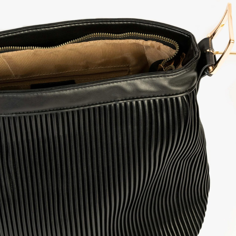 Elegant Black Rexine Textured Pleated Tote Bag for Women