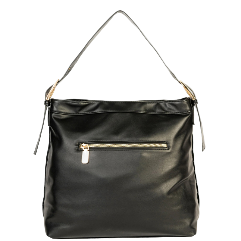 Elegant Black Rexine Textured Pleated Tote Bag for Women