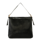 Elegant Black Rexine Textured Pleated Tote Bag for Women