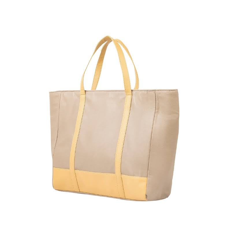 Chic Beige and Yellow Synthetic Leather Tote Bag for Women