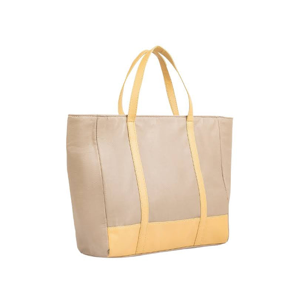 Chic Beige and Yellow Synthetic Leather Tote Bag for Women