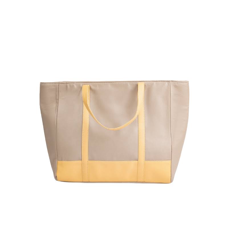 Chic Beige and Yellow Synthetic Leather Tote Bag for Women