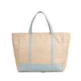 Classic Light Blue and Beige Synthetic Leather Tote Bag for Women