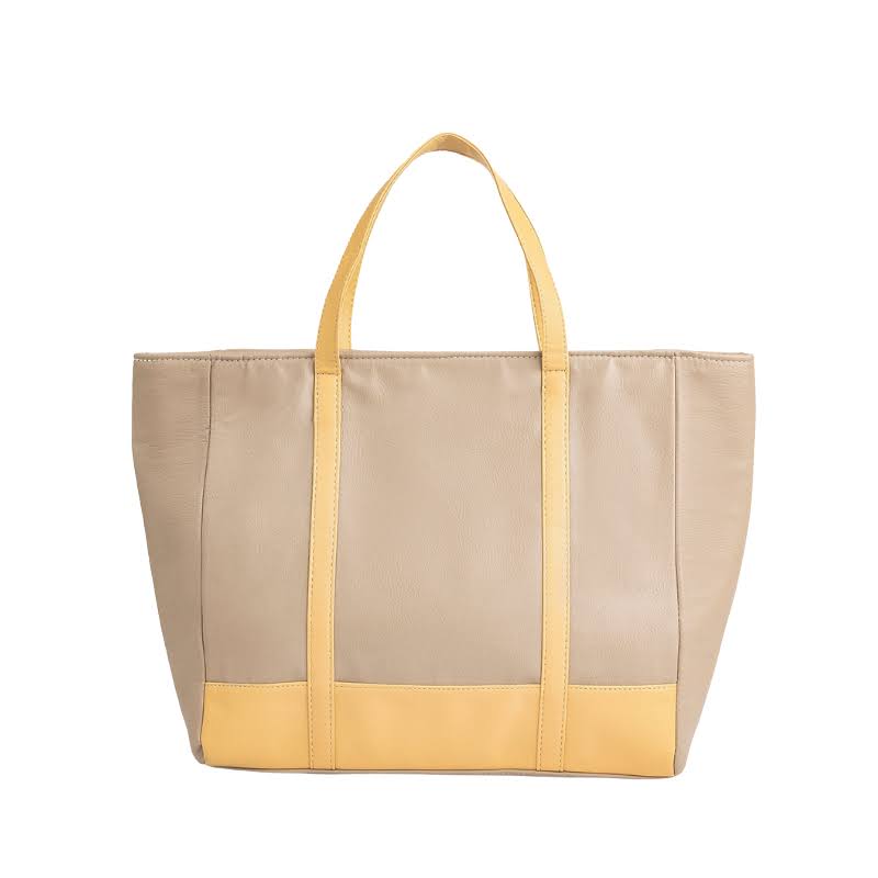 Chic Beige and Yellow Synthetic Leather Tote Bag for Women